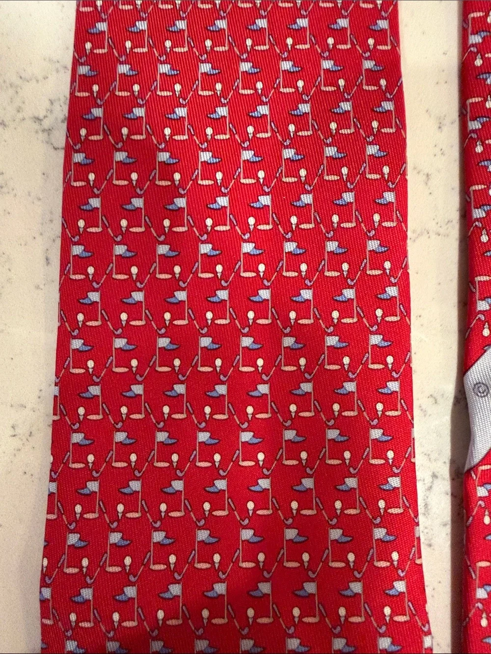Salvador Ferragamo Men's Red Golf Micro-Pattern Silk Tie